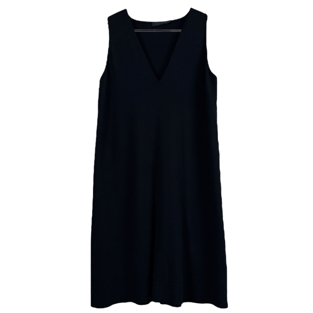 Calvin Klein Collection Wool Knit V Neck Cocktail Sweater Dress Black Size L